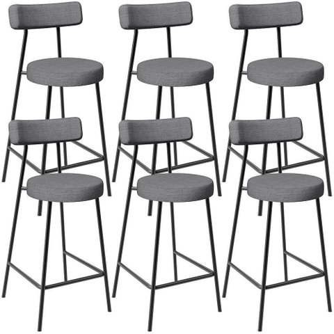 Kit 06 Banquetas Baixa para Cozinha Sala de Jantar Bancada Milão L02 Linho Cinza Escuro - lyam 