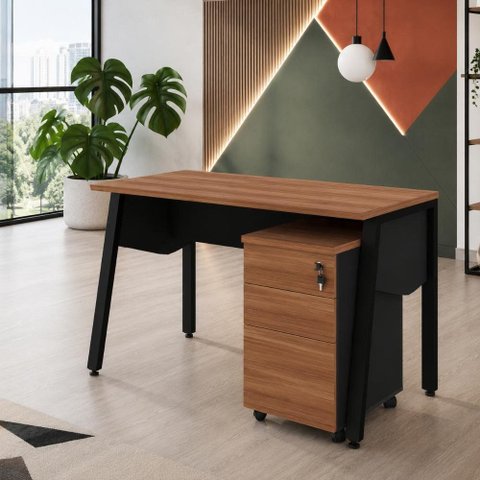 Escrivaninha Escritório Tampo Chanfrado 120cm x 60cm com Gaveteiro Móvel 3 Gavetas F5 Office
