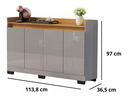 Ver imagem 4 de Aparador Buffet Cinza Espaçoso Moderno com 4 Portas para Sala Escritório Rl