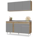 Ver imagem 1 de Armário Aéreo Argélia e Balcão Gabinete com Pia Inox 150cm Dakota Castanho/Cinza - Lumil