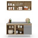 Ver imagem 3 de Armário Aéreo Argélia e Balcão Gabinete com Pia Inox 150cm Dakota Castanho/Cinza - Lumil