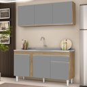 Ver imagem 2 de Armário Aéreo Argélia e Balcão Gabinete com Pia Inox 150cm Dakota Castanho/Cinza - Lumil
