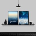 Ver imagem 2 de Kit 2 Quadros Decorativos Céu E Mar 24x18cm - com vidro:Madeira preta
