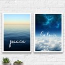 Ver imagem 1 de Kit 2 Quadros Decorativos Céu E Mar 24x18cm - com vidro:Madeira preta