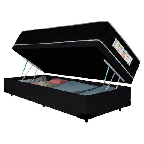 Cama Box Baú Solteiro Sonnolux 88x188x69 Molas Ensacadas Suede Preto Sereneprime