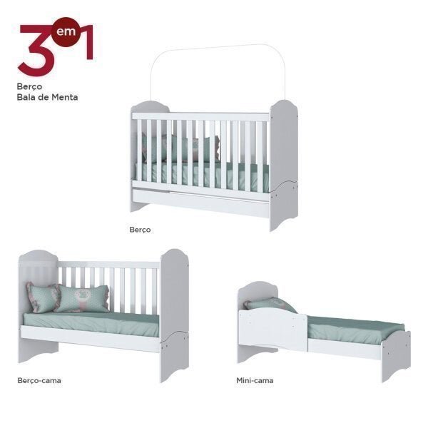 Quarto de Bebê Completo com Guarda-Roupa 3 Portas, Cômoda e Berço Bala de Menta Henn Flex Color - 8