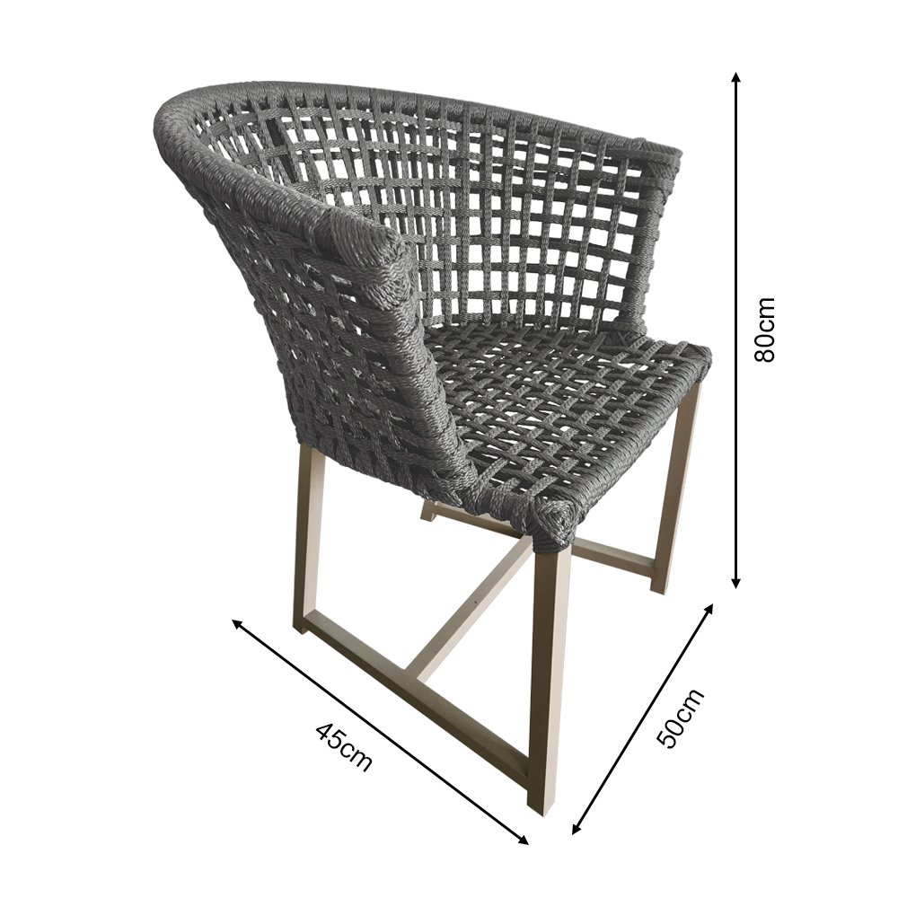 Kit 4 Cadeiras de Jantar Salinas em Corda Naútica Grafite Base Alumínio Rami - 5