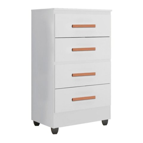 Cômoda 4 Gavetas Lite Branco Brilho 56cm Largura Quarto Mdp Telescópica