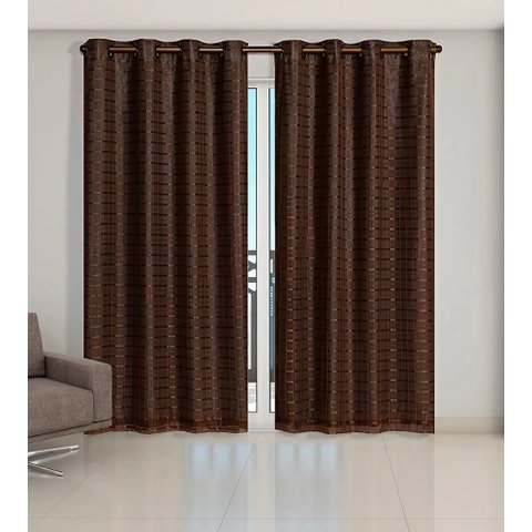 Cortina Voil Xadrez Para Sala, Quarto e Cozinha 6,00 x 2,50 Marrom