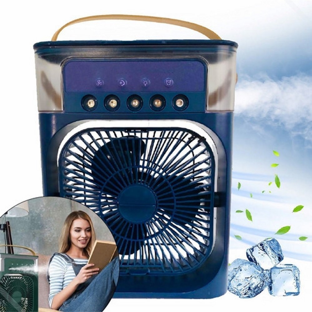 Ventilador de Mesa C/ Umidificador Climatizador Frio Usb Led Genérico Azul - 3