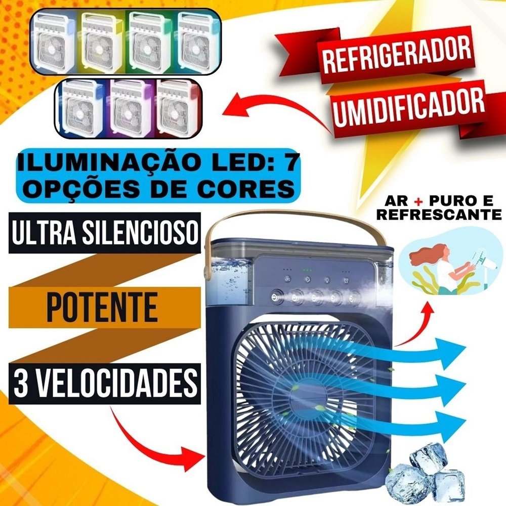 Ventilador de Mesa C/ Umidificador Climatizador Frio Usb Led Genérico Azul - 6