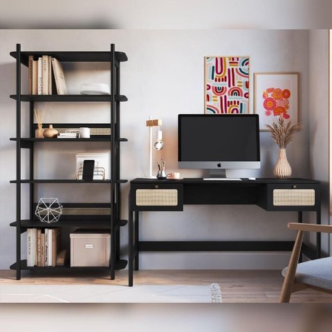 Escrivaninha com Estante Minimalista 2 Gavetas MDP 139cm Nero Artesano Móveis