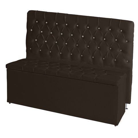 Kit Cabeceira de Cama Box e Calçadeira Baú Paris King 195 Cm Capitonê Suede Marrom Eli Móveis