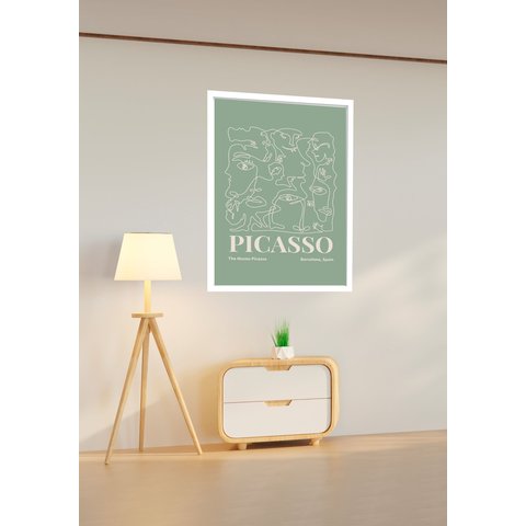Quadro Decorativo Poster Arte Picasso Verde - 70x50cm:moldura Branca