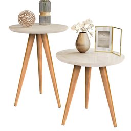 Mesinha Lateral e Apoio Decorativa Pés de Madeira: Off White - 1