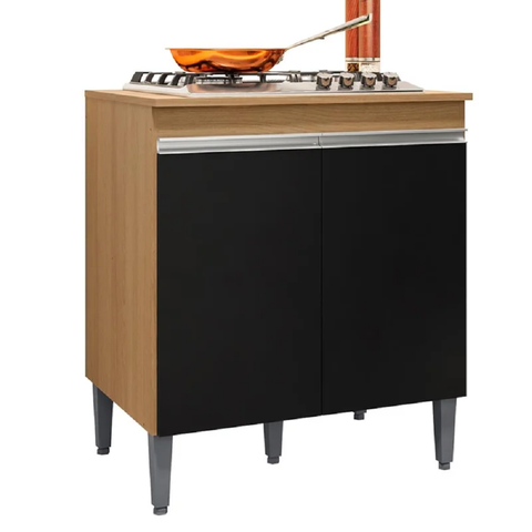 Balcão para Cooktop Andréia 2 Portas - Amendoa/preto Ajl