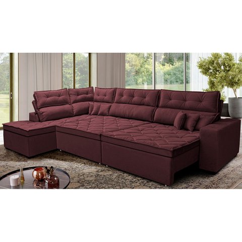 Sofá de Canto Retrátil e Reclinável Esquerdo 3,40x2,36m Molas Cama inBox Espanha Velusoft Vinho