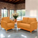 Ver imagem 3 de Kit Poltrona e Sofa Berlim 2 Lugar Base de Madeira Tecido Impermeavel Terra Cota