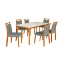 Ver imagem 1 de Mesa Jantar Luxo Jade 160x90cm Off White com 6 Cadeiras Estofadas Veludo Cinza Base Madeira Maciça M