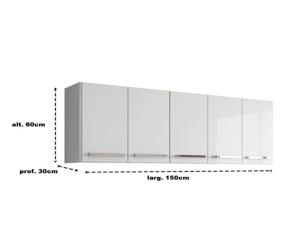 Armario Suspenso para Cozinha 5 Portas Branco Santorini Brienza Movelaria - 3