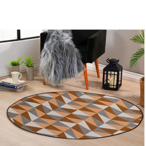 Tapete Redondo 1,40x1,40 Cami Casa Jacquard Antiderrapante:miami Caramelo