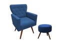 Ver imagem 1 de Kit Poltrona Decorativa Aurora + 1 Puff Redondo Suede Azul Marinho Pés Madeira Mz Decor