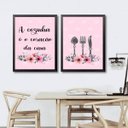 Ver imagem 2 de Kit 2 Quadros Cozinha Coração Da Casa Rosa 33x24cm - com vidro:Madeira preta