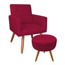 Ver imagem 1 de Kit Poltrona e Puff Banqueta Redonda Nina Suede Vermelho Pés Palito Castanho - Pallazio