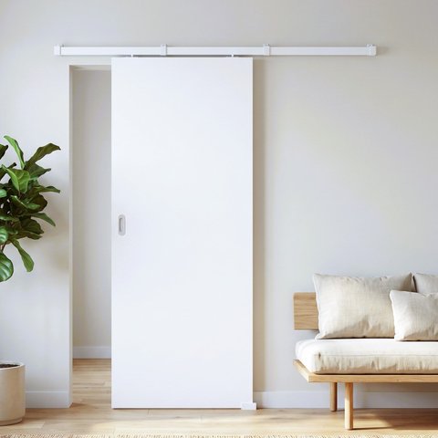 Porta Drywall 80x210 + Kit Correr Alumínio Branco Sobrepor