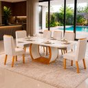 Ver imagem 1 de Sala de Jantar 180x90 Olimpia 6 Cadeiras Bom Pastor Naturale/Off BP Veludo Bege