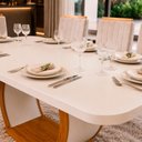 Ver imagem 2 de Sala de Jantar 180x90 Olimpia 6 Cadeiras Bom Pastor Naturale/Off BP Veludo Bege