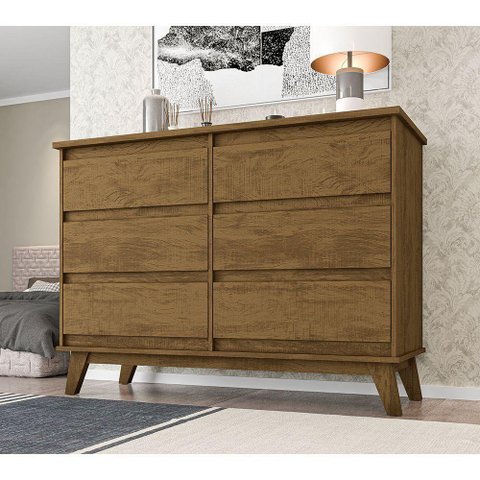 Cômoda Para Quarto Londres Com 6 Gavetas - Canela - Cor: Marrom