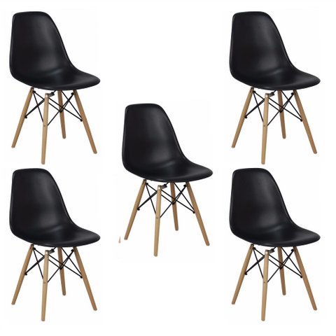 Kit 5 Cadeiras Charles Eames Eiffel Wood Design Branca Preta Cinza Outras