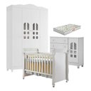 Ver imagem 1 de Quarto de Bebê New Selena 4 Portas com Cômoda Selena e Berço Mirelle Branco Brilho e Colchão Gazin –