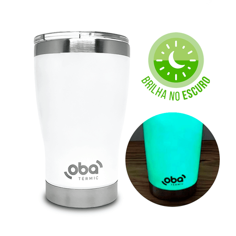 Copo Térmico Aço Inox parede dupla e isolamento a vácuo Com Tampa 473 Ml Oba Térmic Neon Brilha no E