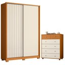 Ver imagem 1 de Guarda Roupa Solteiro Frizatto 02 Portas de Correr e Cômoda Vittoria Cinamomo Off White - Móveis Alb