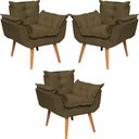 Ver imagem 1 de Kit 3 Poltronas Decorativa para Sala Manicure Consultório Alice Pés Trapézio Suede Marrom