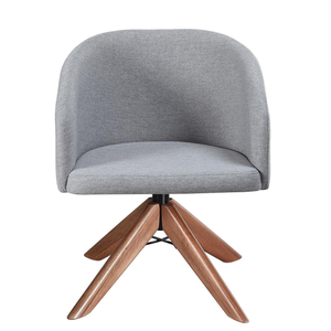Poltrona Estofada com Base Giratória em Madeira Maciça – Zara Exclusiva Linho Cinza