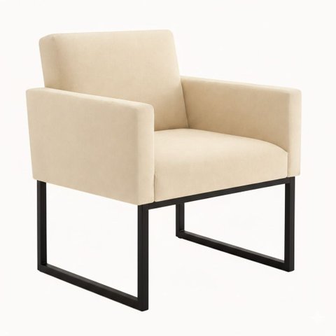1 Poltrona para Recepção Lina com Base de Ferro Preto Resistente Bege
