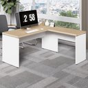 Ver imagem 1 de Escrivaninha L Escritório 1,50m X 1,50m Pés Painel F5 Office Cor:macadâmia com Branco