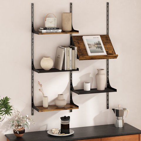 Prateleira de Parede Industrial para Livros e Decoração com Painel Inclinado