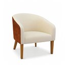 Ver imagem 5 de Poltrona Sala Decorativa Kit 2 Stella Pé Madeira Trapézio Castanho Sintético Pu Nozes/linho Bege D03