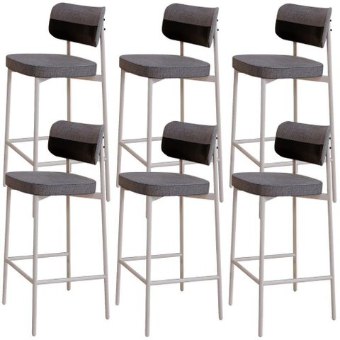 Kit 06 Banquetas Alta Bar Cozinha Sala de Jantar Aço Branco Kaira C01 Linho Cinza Courino Preto -