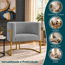 Ver imagem 4 de Poltrona Decorativa Luna Bouclé Premium para Sala Escritório Recepção Base Circular em Ferro Madeira