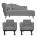 Ver imagem 1 de Kit Diva Recamier Diana 140cm Lado Direito e 02 Poltronas Classic Suede Cinza - ADJ Decor