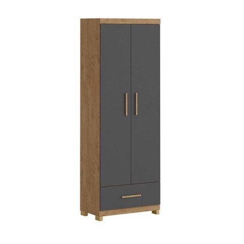 Guarda-roupa França 2 Portas 1 Gavetas Amêndoa Grafite