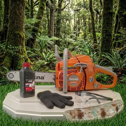Moto Serra Profissional Tekna CS45EX +Oleo, Luva e Óculos Laranja