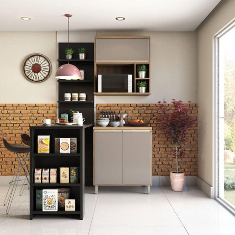 Cozinha Compacta 4 Peças 80cm Mel Vanill e Gra e Preto