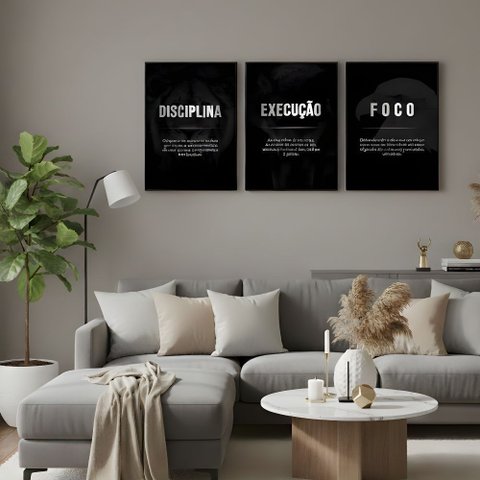 Kit 3 Quadros Motivacionais Preto e Branco com Moldura:tabaco