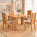 Ver imagem 1 de Conjunto Sala de Jantar Mesa Juliana 110cm Tampo MDP Canto Reto 4 Cadeiras Tami